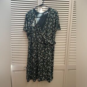 Loft Plus Size 24w Faux Wrap Green Floral Dress
